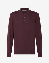 Polo Con Bottoni Viola In Lana Merino Extrafine