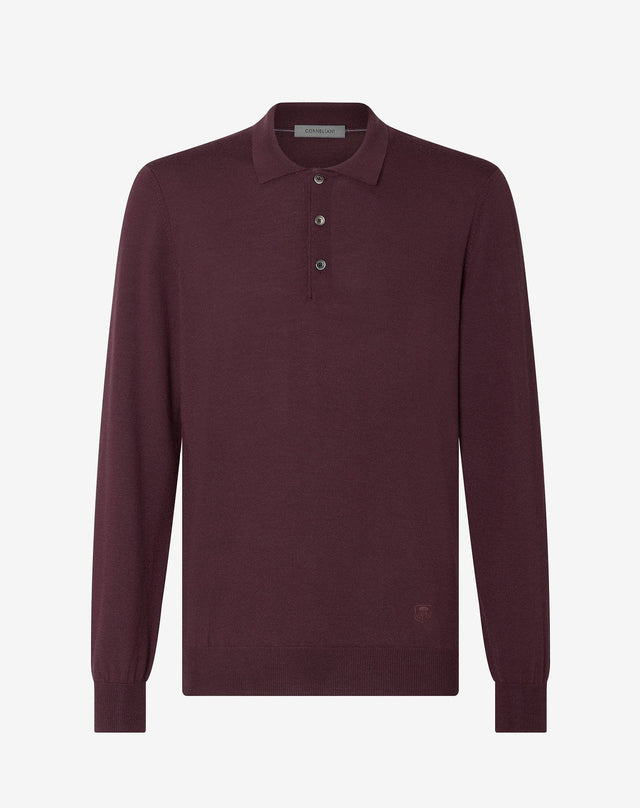 Polo Con Bottoni Viola In Lana Merino Extrafine