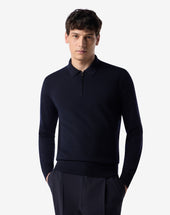 Polo Con Zip Navy In Lana Merino