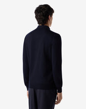 Polo Con Zip Navy In Lana Merino