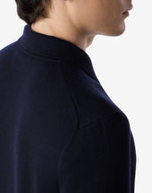 Polo Con Zip Navy In Lana Merino