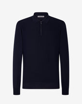 Polo Con Zip Navy In Lana Merino