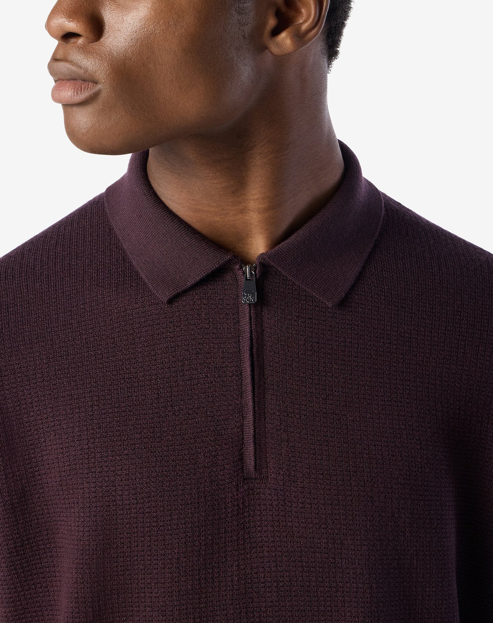 Polo Con Zip Viola In Lana Merino