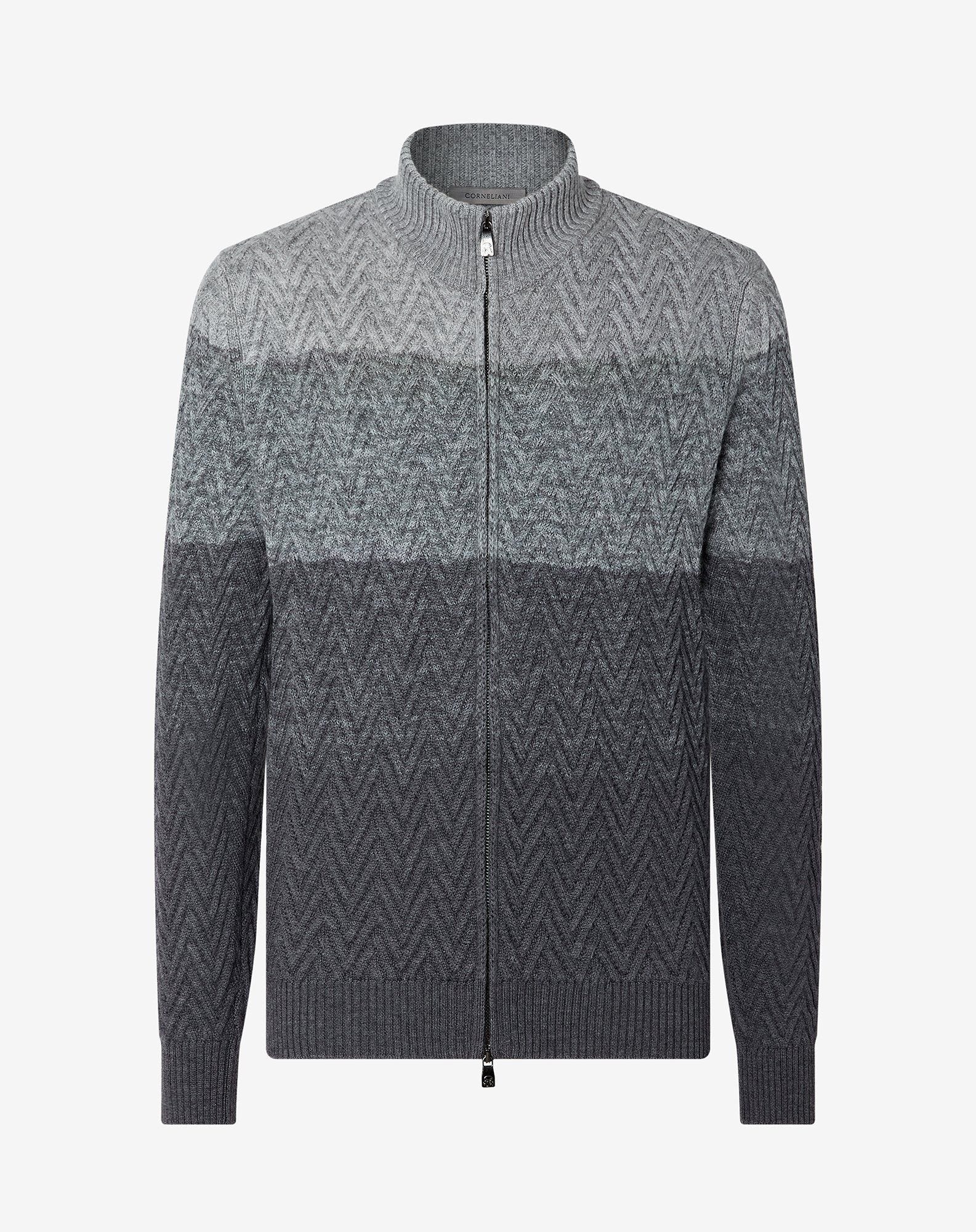 Sweater full zip in lana merino sfumata toni del grigio