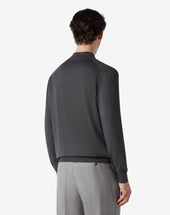 Polo Con Zip Scuro Melange In Lana Merino Extrafine