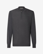 Polo Con Zip Scuro Melange In Lana Merino Extrafine