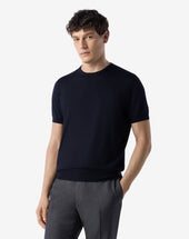 Sweater Girocollo Navy In Lana Ultrafine