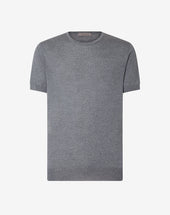 Sweater girocollo grigio chiaro melange in lana ultrafine