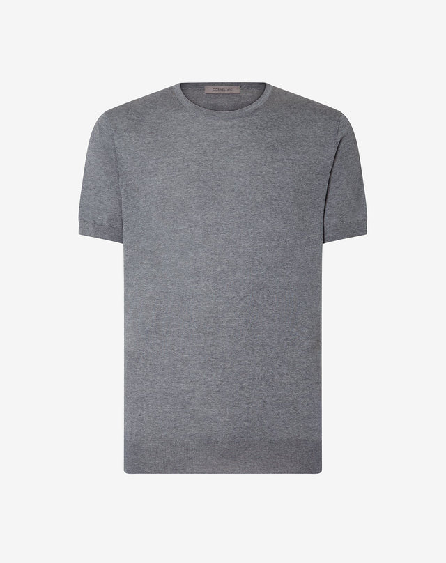 Sweater girocollo grigio chiaro melange in lana ultrafine