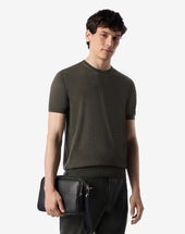 Sweater Girocollo Militare Melange In Lana Ultrafine