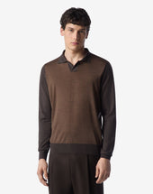 Polo Tabacco In Lana Merino Extrafine Jacquard