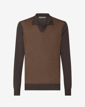 Polo Tabacco In Lana Merino Extrafine Jacquard