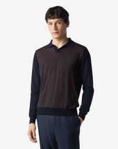 Polo Blu Viola In Lana Merino Extrafine Jacquard