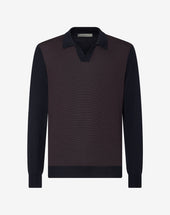 Polo Blu Viola In Lana Merino Extrafine Jacquard