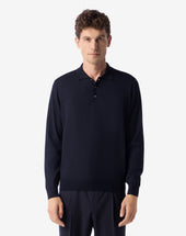 Polo Con Bottoni Navy In Lana Ultrafine
