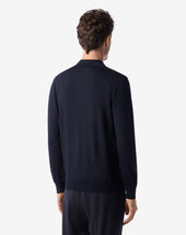 Polo Con Bottoni Navy In Lana Ultrafine