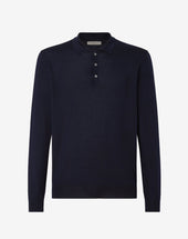 Polo Con Bottoni Navy In Lana Ultrafine