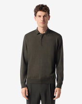 Polo Con Bottoni Militare Melange In Lana Ultrafine