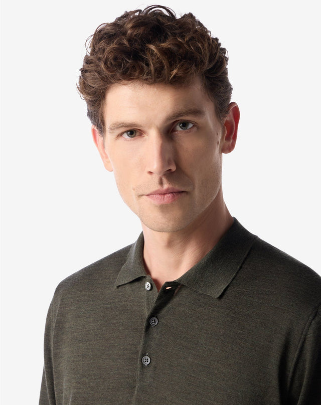 Polo Con Bottoni Militare Melange In Lana Ultrafine