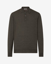 Polo Con Bottoni Militare Melange In Lana Ultrafine
