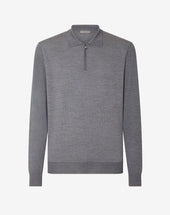 Polo con zip toni del grigio in lana jacquard extrafine