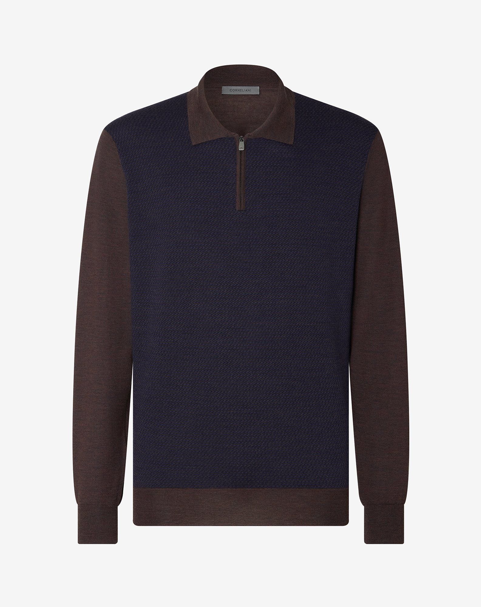 Polo Con Zip Marrone Bluette In Lana Jacquard Extrafine