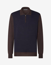 Polo Con Zip Marrone Bluette In Lana Jacquard Extrafine