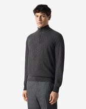 Sweater Con Bottoni Scuro Melange In Cashmere