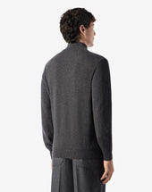 Sweater Con Bottoni Scuro Melange In Cashmere