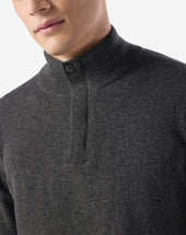 Sweater Con Bottoni Scuro Melange In Cashmere