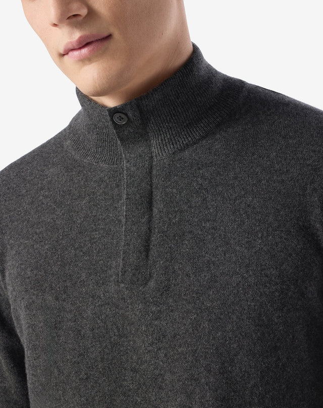 Sweater con bottoni grigio scuro melange in cashmere