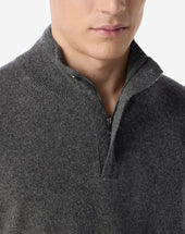 Sweater Con Bottoni Scuro Melange In Cashmere