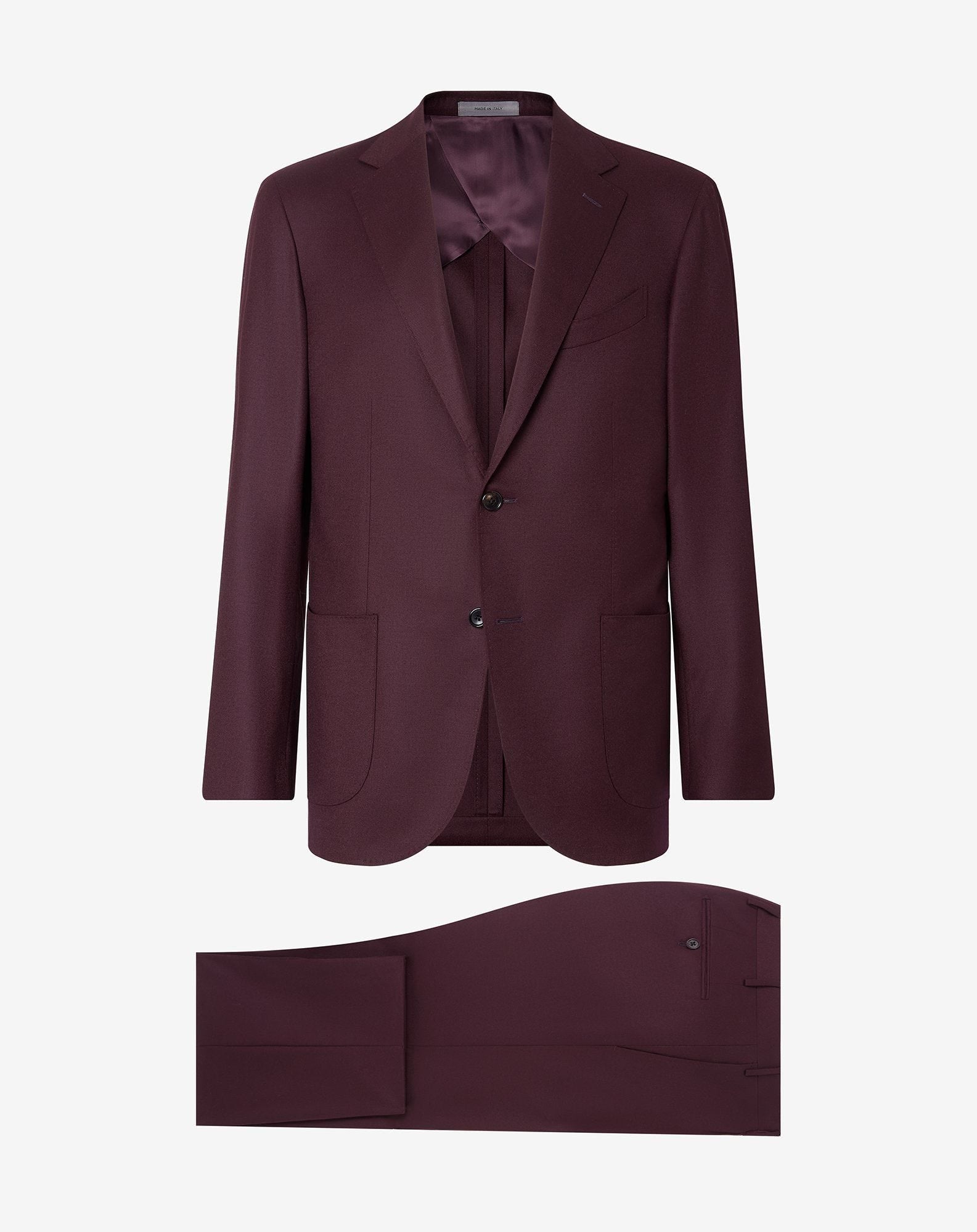 Suit bordeaux in flanella di lana pettinata super 120s