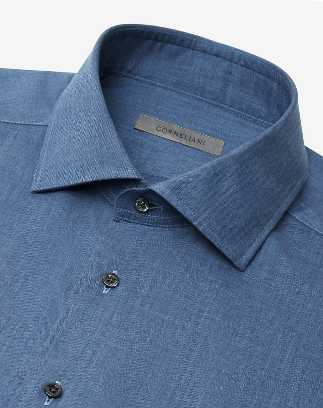 Shirt blu denim in flanella di cotone