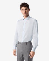 Shirt Bianca Con Riga Azzurra In Popeline Cotone