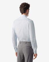 Shirt Bianca Con Riga Azzurra In Popeline Cotone