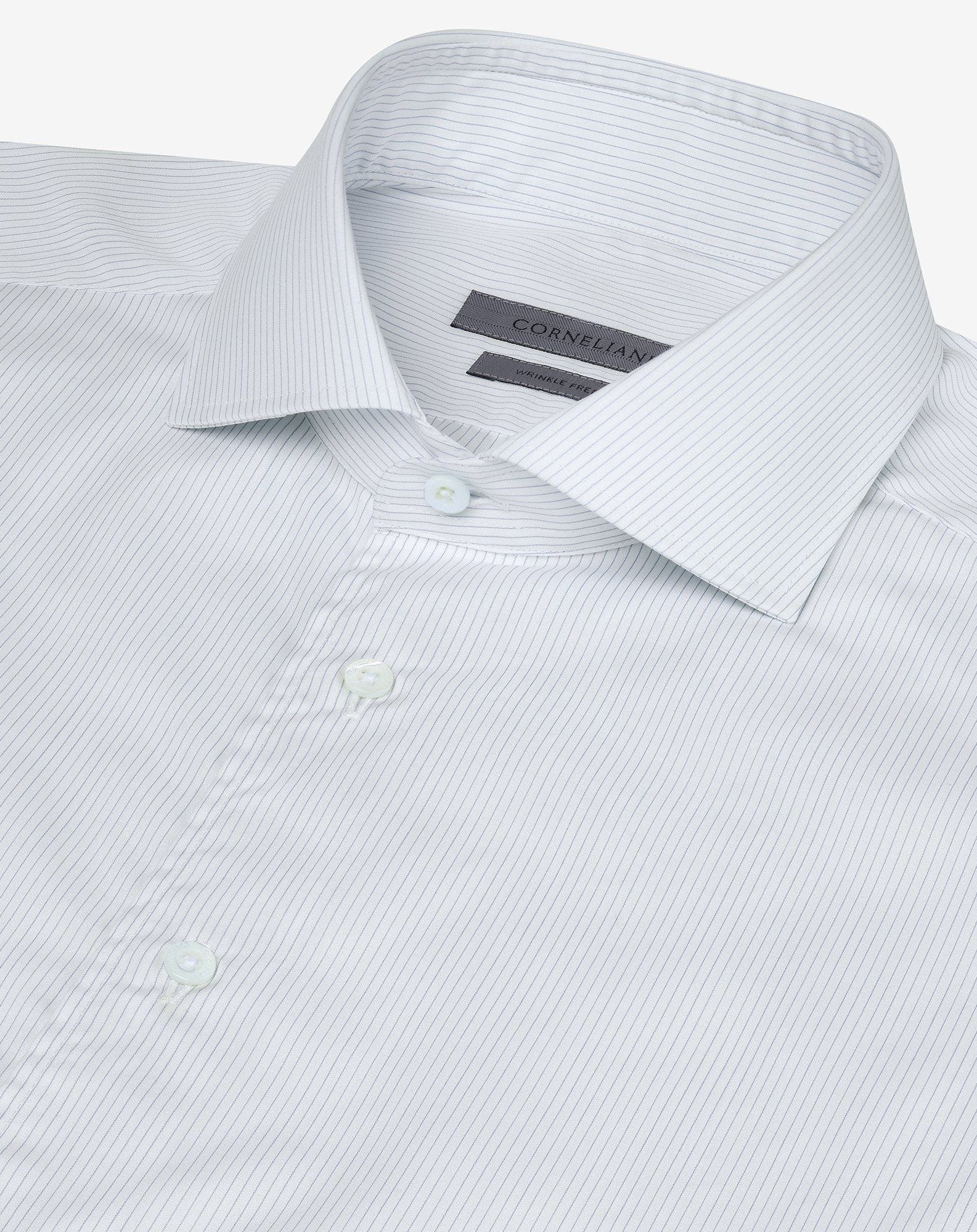 Shirt Bianca Con Riga Azzurra In Popeline Cotone