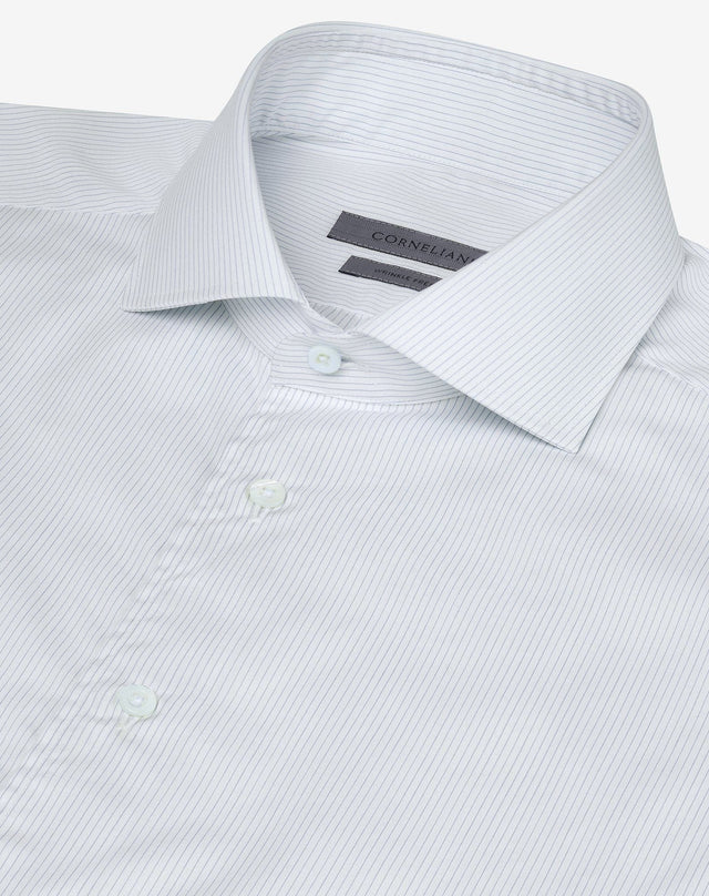 Shirt bianca con riga azzurra in popeline cotone