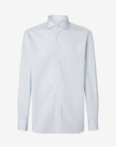 Shirt Bianca Con Riga Azzurra In Popeline Cotone
