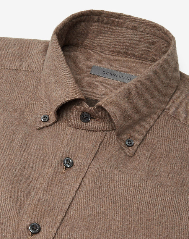 Shirt beige in flanella di cotone