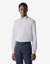 Shirt Bianca Con Riga Azzurra E Marrone In Cotone