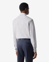 Shirt Bianca Con Riga Azzurra E Marrone In Cotone