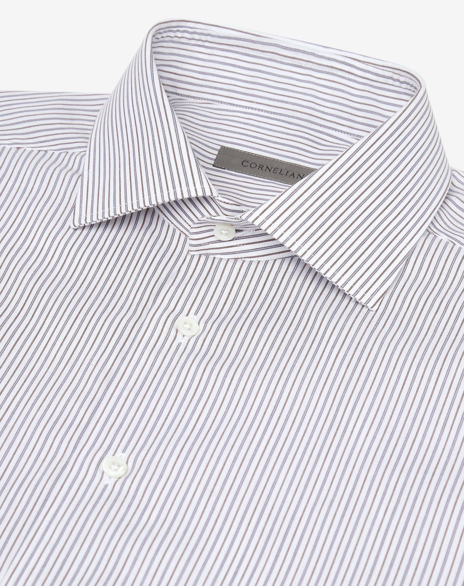 Shirt Bianca Con Riga Azzurra E Marrone In Cotone
