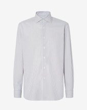Shirt Bianca Con Riga Azzurra E Marrone In Cotone