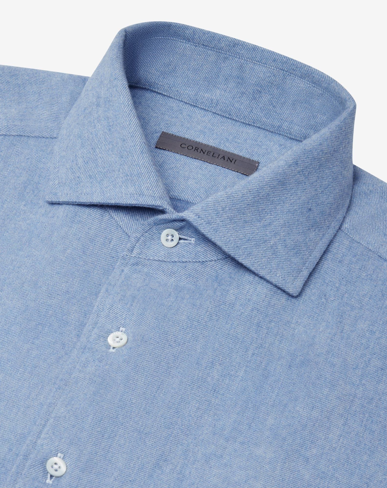 Shirt Azzurra In Flanella Di Cotone