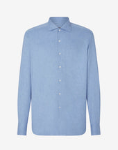 Shirt Azzurra In Flanella Di Cotone