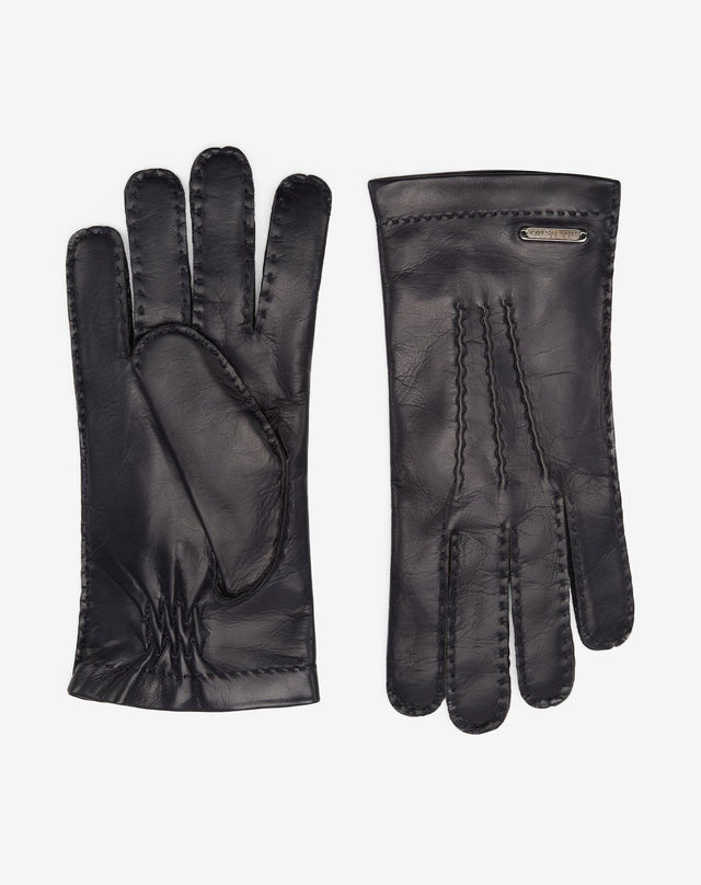 Gloves blu in nappa e cashmere