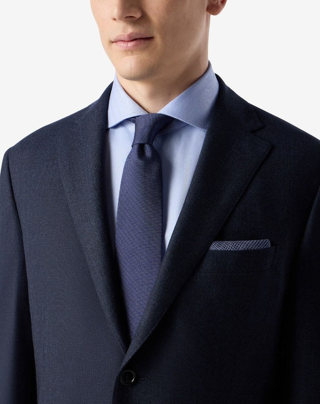 Tie blu in seta microdisegno jacquard