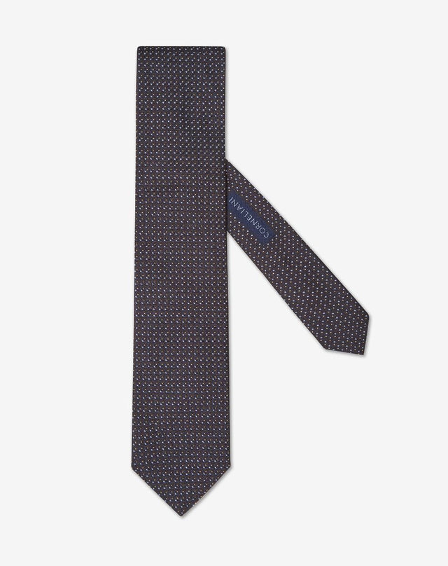 Tie marrone in seta disegno geometrico jacquard