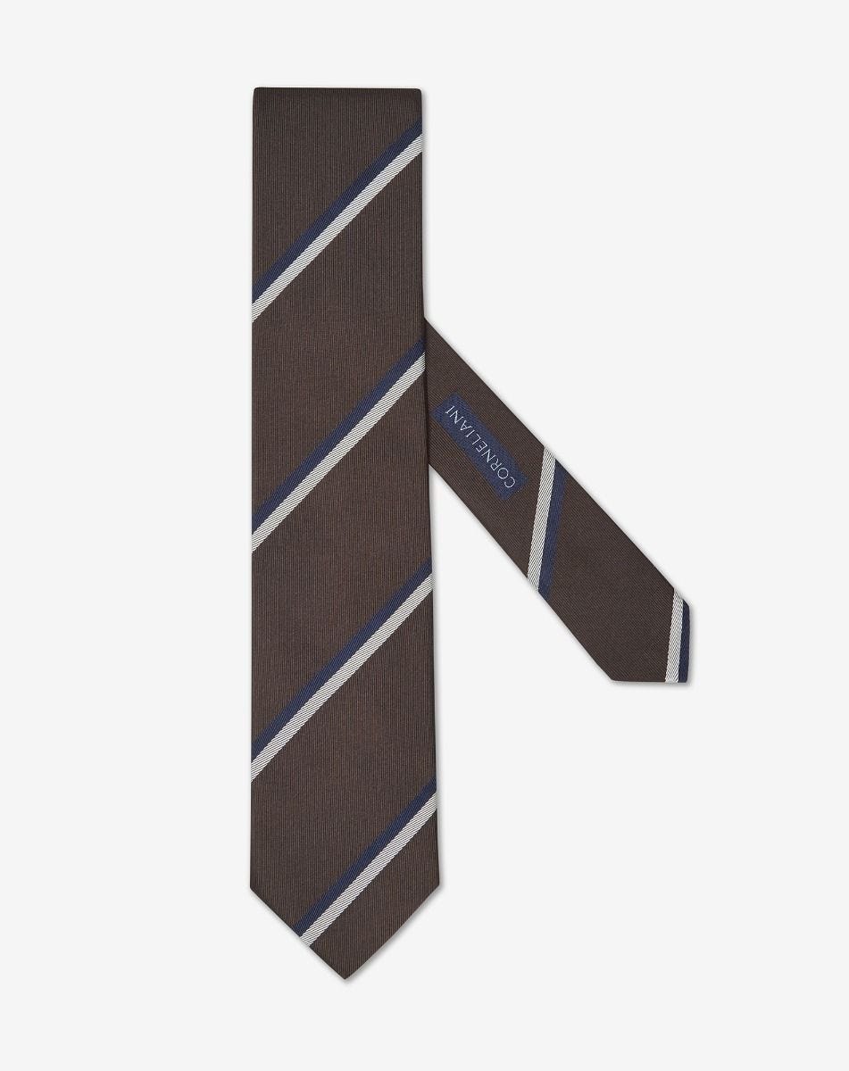 Tie marrone in seta jacquard regimental